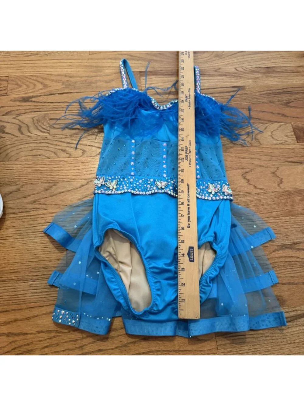 Kelle Costumes Large Child Blue Jazz Tap Musical Theater Feathers Rhinestones